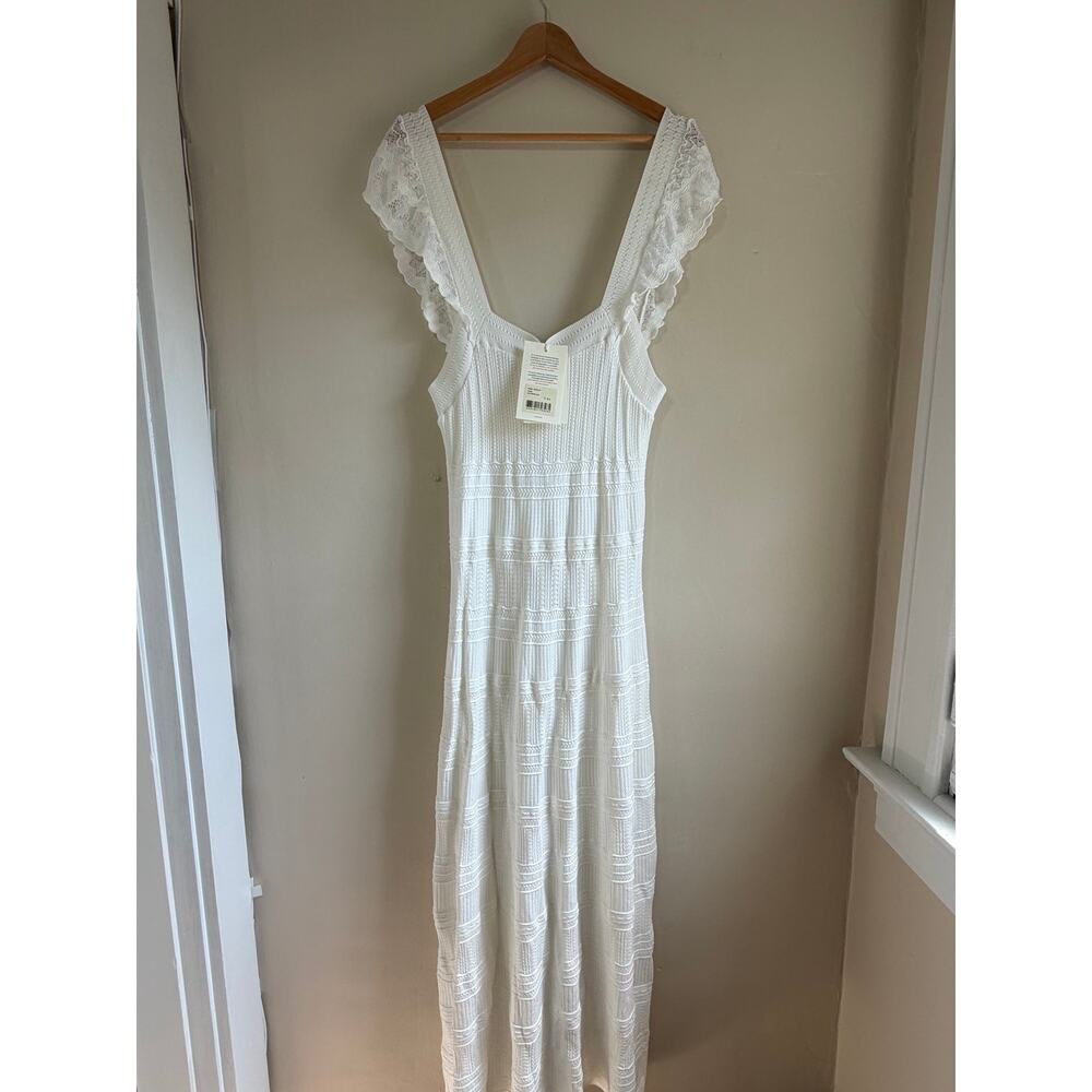 Sezane Isabelle Ecru Midi Flutter Sleeves Knit Dress Size XL NWT - Picture 2 of 9